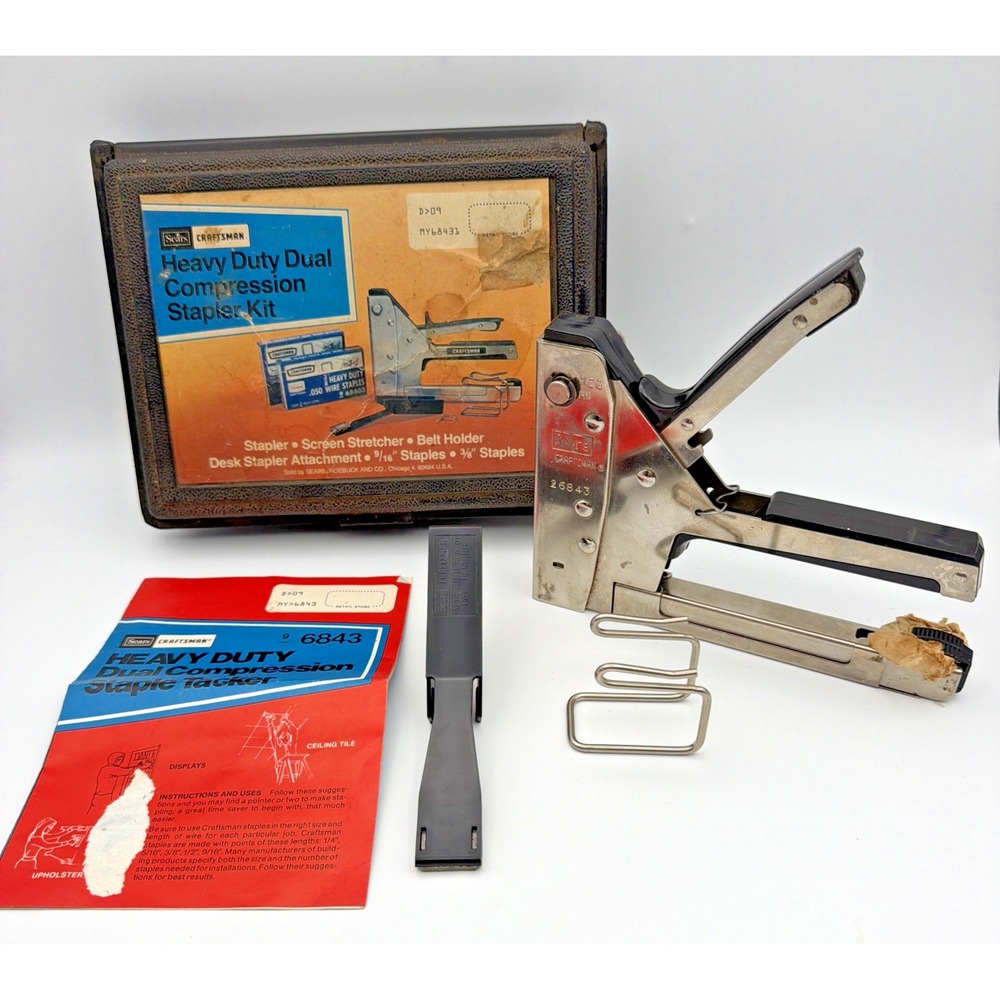 Vintage 70s Sears Craftsman Heavy Duty Dual Compression Stapler Kit 96843 Works!